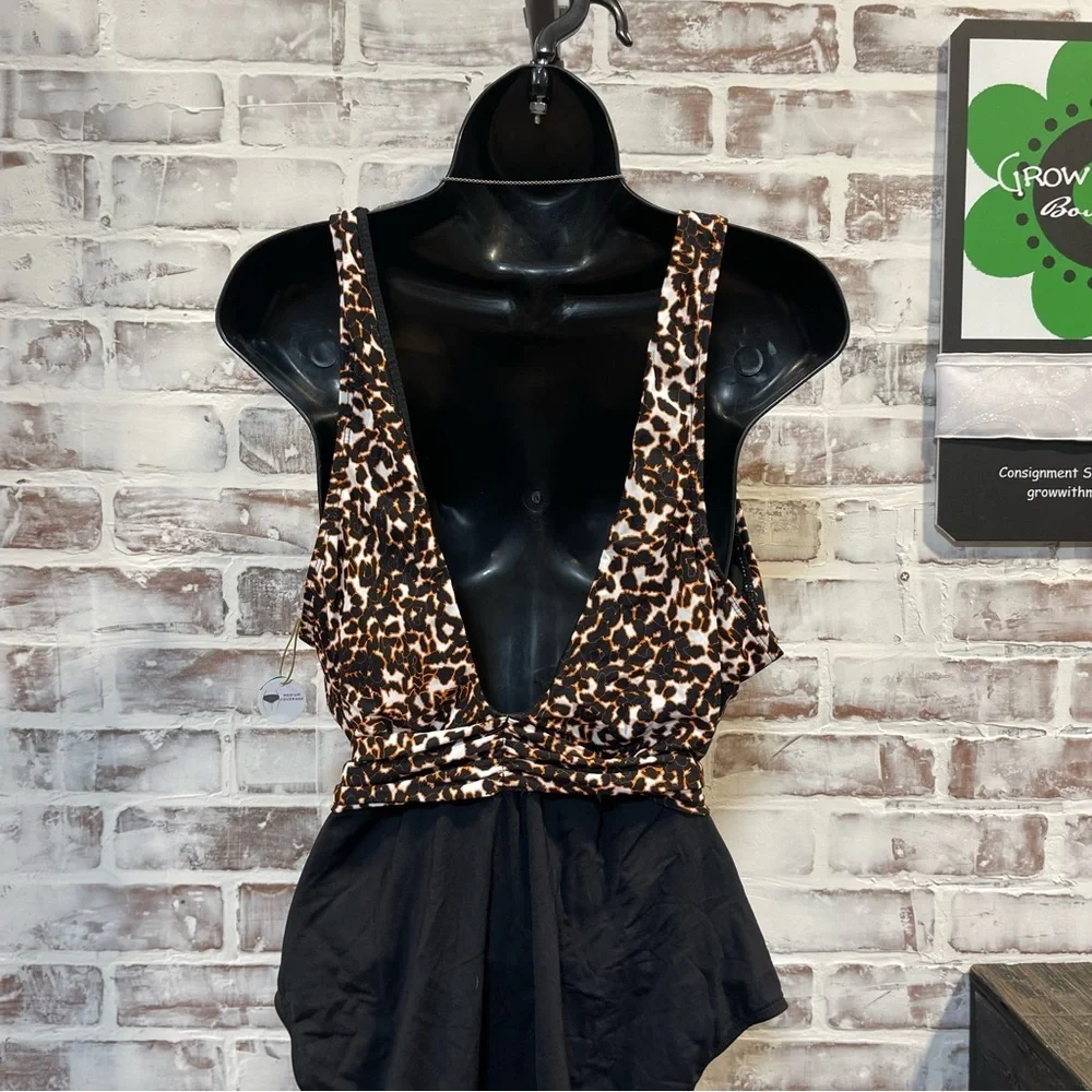 Mynah Leopard Print One Piece Swimsuit Womens XL